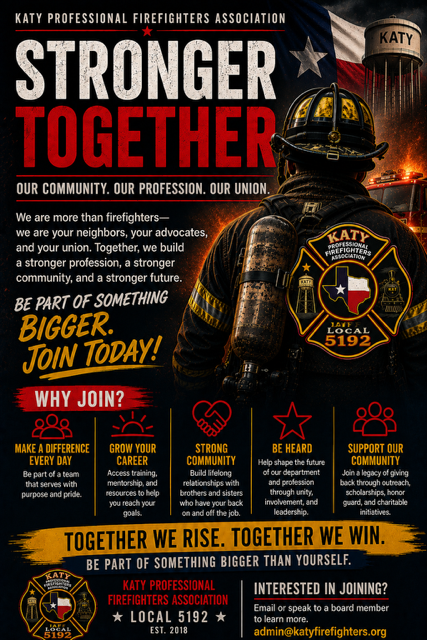 Katy Professional Fire Fighters Association recruitment graphic